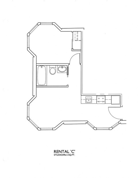 Floor plan for 1 bed, 1 bath, 397 sqft
